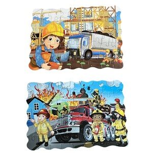 2 kids puzzles 45 pieces. Firefighter and construction theme. Nice thick puzzles